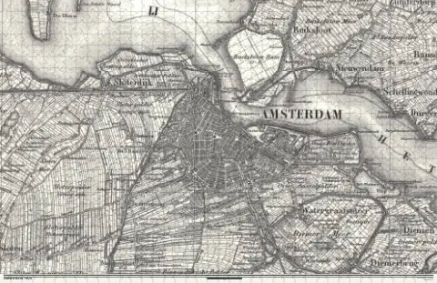 Oude kaart van Amsterdam in 1870, als puzzel van 1000 stukjes