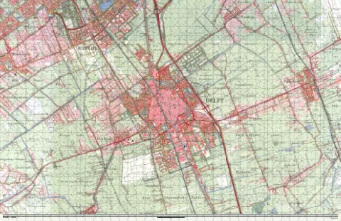 Oude kaart van Delft in 1968, als puzzel van 1000 stukjes