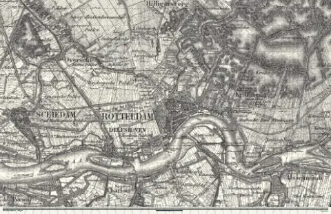 Oude kaart van Rotterdam in 1870, als puzzel van 1000 stukjes